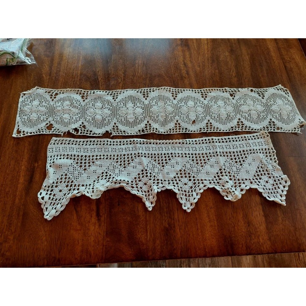 Vtg Table Runner Handmade Crochet White X 2 some damage